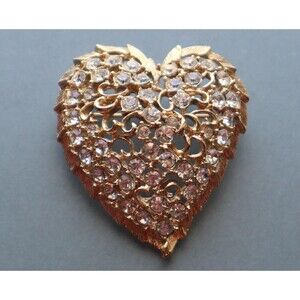 Napier Rhinestone Heart Openwork Brooch Vintage Domed Puffed Out Pin